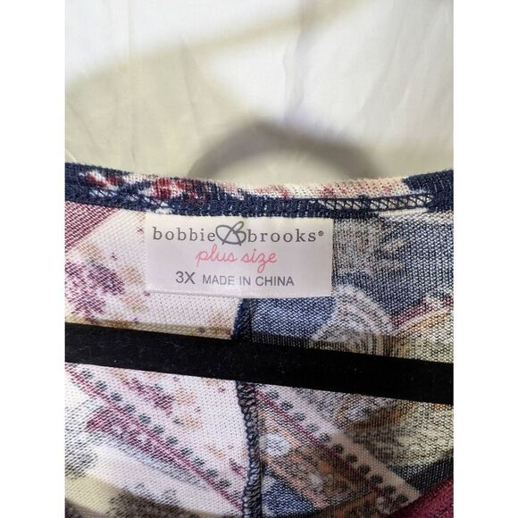 Bobbie Brooks Burgundy & Navy Paisley Patchwork 1/2 Length Sleeve Size 3X - Picture 2 of 4